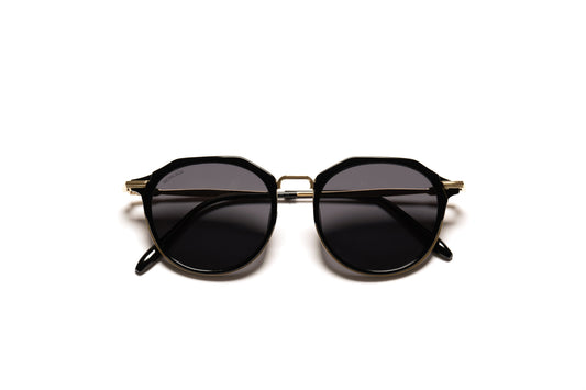 GASSMAN GOLD black, black lenses, eyewear, gold frame, handcrafted, moncada, quality, round, sicily, sunglasses